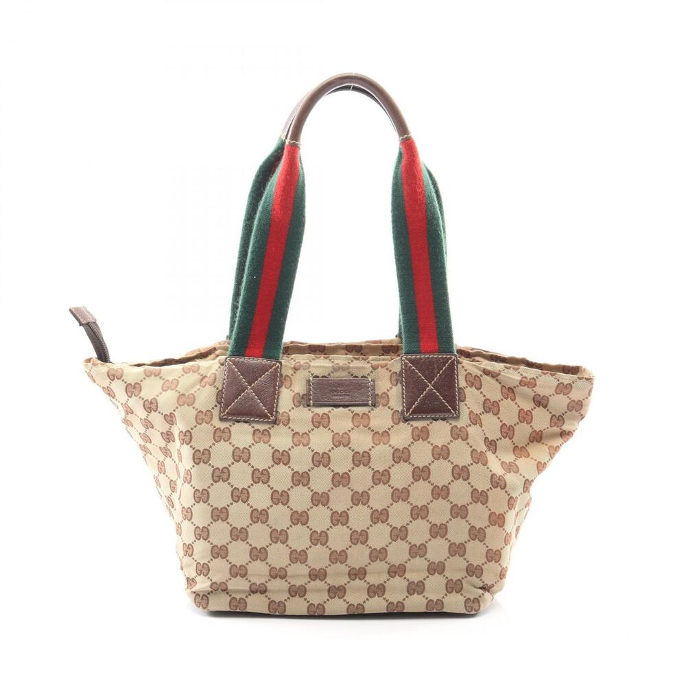 Gucci GG Sherry Tote Bag Canvas Leather Multicolor Beige Tan